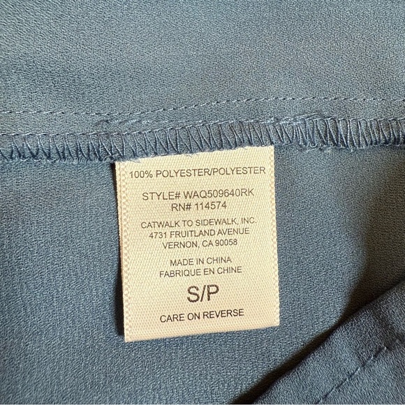 PLEIONE Pleated Tunic Top Blouse‎ Size Small Slate Blue Button Down Short Sleeve - Picture 7 of 12